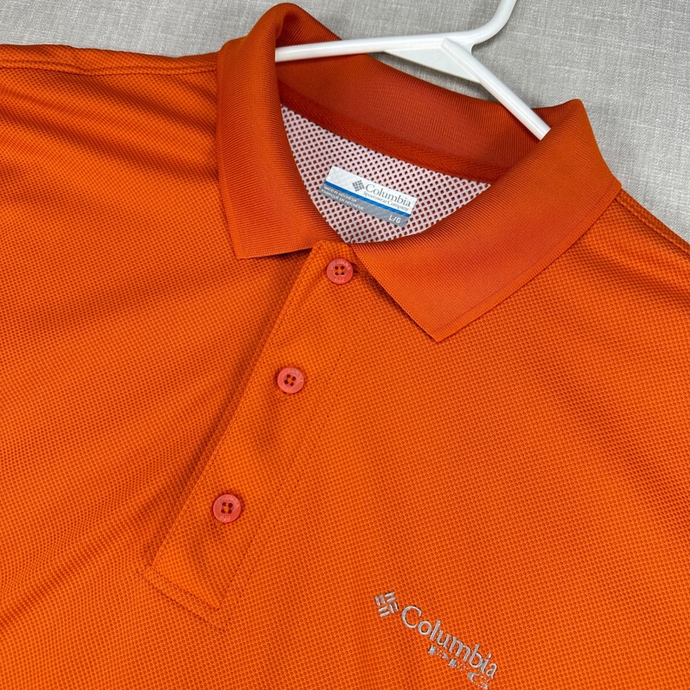 Columbia Polo Shirt Mens Large Orange PFG Performance Fishing Gear Vented EUC